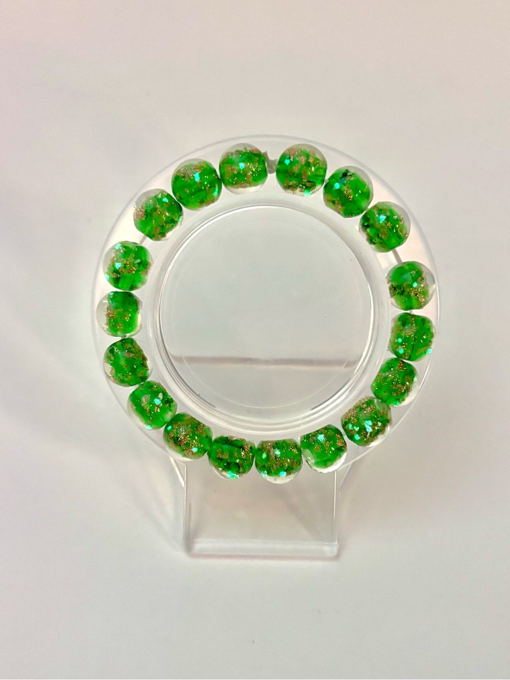 Green Firefly Glass Beaded Stretch Bracelet